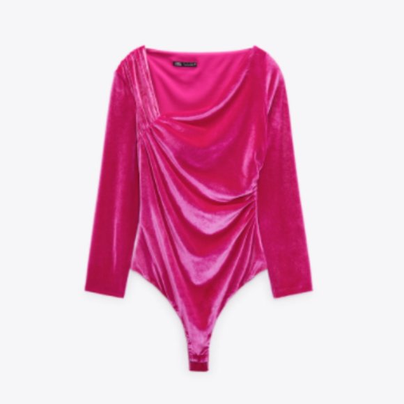BLOGGER'S FAVE! Zara Velvet Bodysuit Barbie Pink Sz S NWT - Picture 16 of 16
